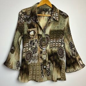 VTG Serenade Plus Size L Whimsigoth Flare Sleeve Boho artsy Butto Down Sheer Top